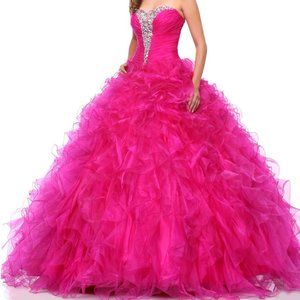 Anjali Prom by Karishma Creations Fuchsiaa Pink Corset Vertical Ruffles Size 4